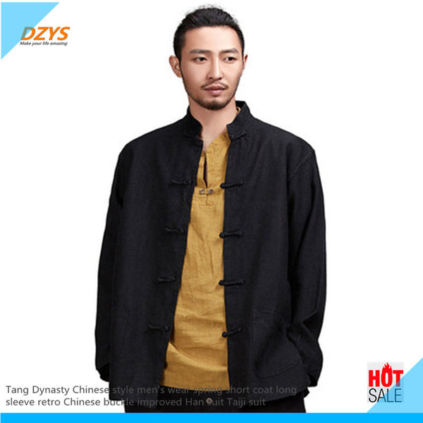 Tang Dynasty Chinese style men's wear spring short coat long sleeve retro Chinese buckle improved Han suit Taiji suit