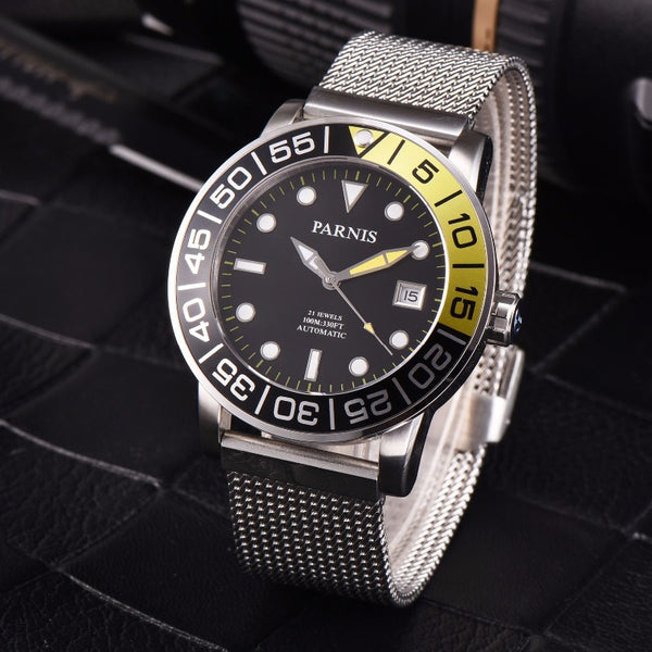 Parnis 42mm Casual Automatic Men Watch Sapphire Crystal Luminous Auto-Date Mechanical Watches Clock Steel band