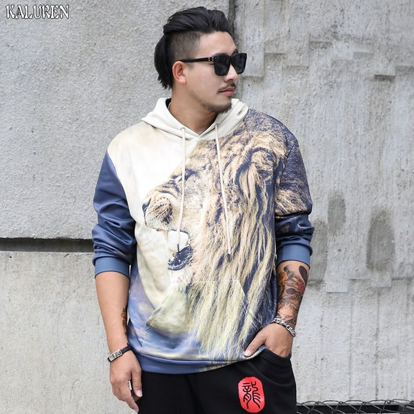 TOP Free shipping big plus size sweatshirt   fat size men Hoodies 2xl-8xl long-sleeve male print tiger 150kg hiphop