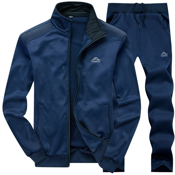 Men's Casual Embroidered Hoodies Top Trousers Suit Sweatshirt Sporting Tracksuit Stand Collar Solid Stitching Men Set Size M~4XL