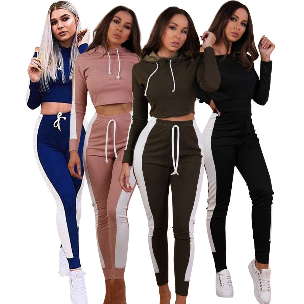 New hot fashion fitness pants stretch high waist women's trousers casual sexy striped shirt Slim ladies two-piece suit