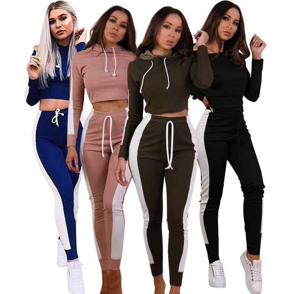 New hot fashion fitness pants stretch high waist women's trousers casual sexy striped shirt Slim ladies two-piece suit