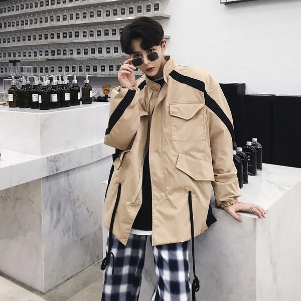 2019 New Spring Trend Japan Style Jacket Unlined Upper Garment Man Long coat Windbreaker camouflage Color Khaki Free shipping