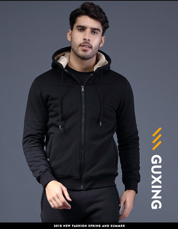 Men Zipper Long Sleeved Hooded Fashion Pure Color Autumn Winter Zip Pockets All-match Clothes Coat Top Men Hoodies AWDN1735