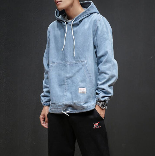 2019 Autumn New Mens Pullover Hooded Denim Sweatshirt Jacket Male Fashion Casual Jeans Hoodie Coat Outerwear