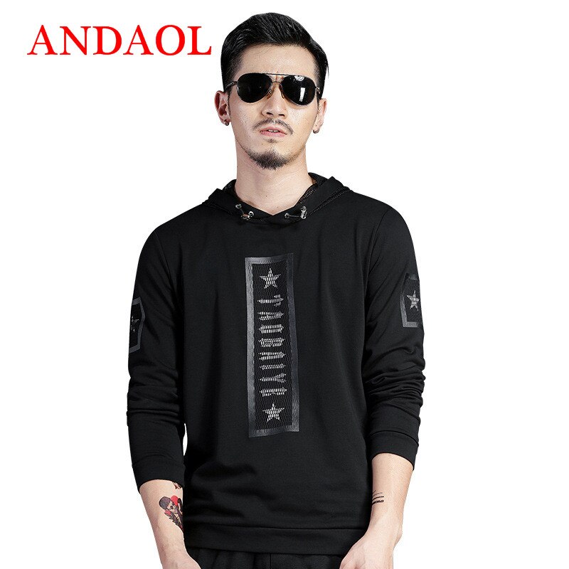 ANDAOL Men's Hoodies Sweatshirts Top quality Slim Print Long-Sleeve Hooded Pullover Jacke Hollow Out Harajuku Cotton Tracksuits