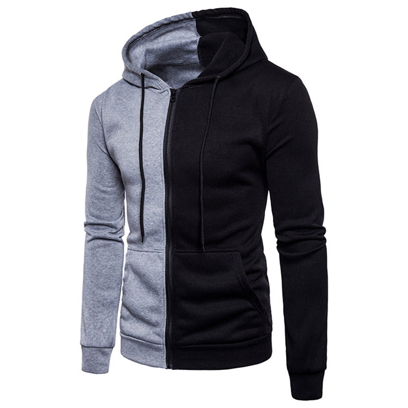 Spring Autumn Men Hoodie Long Sleeve Full Zip Hooded Sweatshirt Hit Color Pockets Casual Outwear NFE99