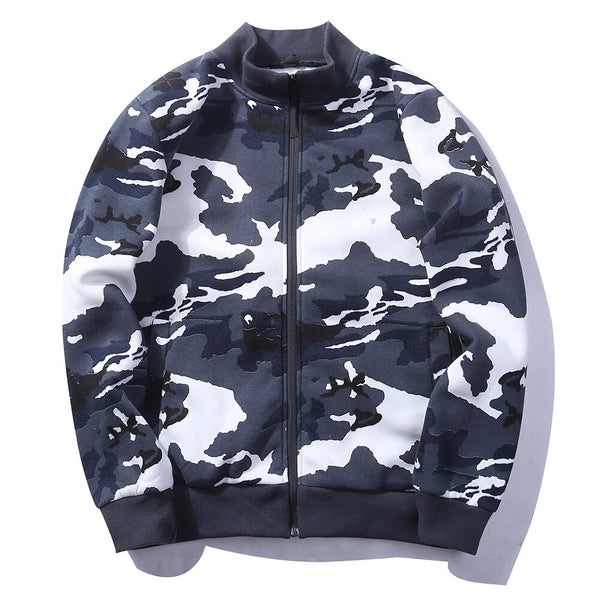 Fashion Men Camouflage Sweatshirt Long Sleeve Casual Zippered Outwear Hoodie
