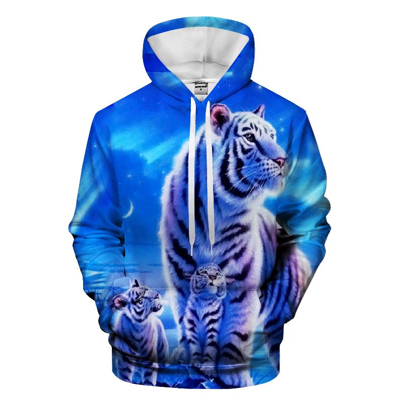 Blue Tiger Family Hoodies Hooded Unisex Hat 3D Sweatshirts Print Colorful