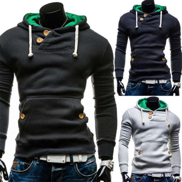 Spring Autumn Hooded Hoodie Sweatshirts Front Pocket Drawstring Men Pullover Tops IK88