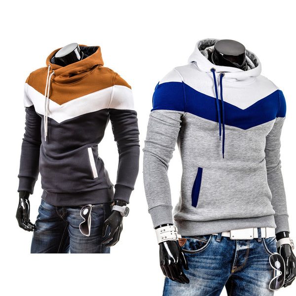 New Fashion Autumn Winter Men's Hoodies Patchwork Colors Casual Men's Sweatshirts Hooded Collar Men Coats XL XXL XXXL