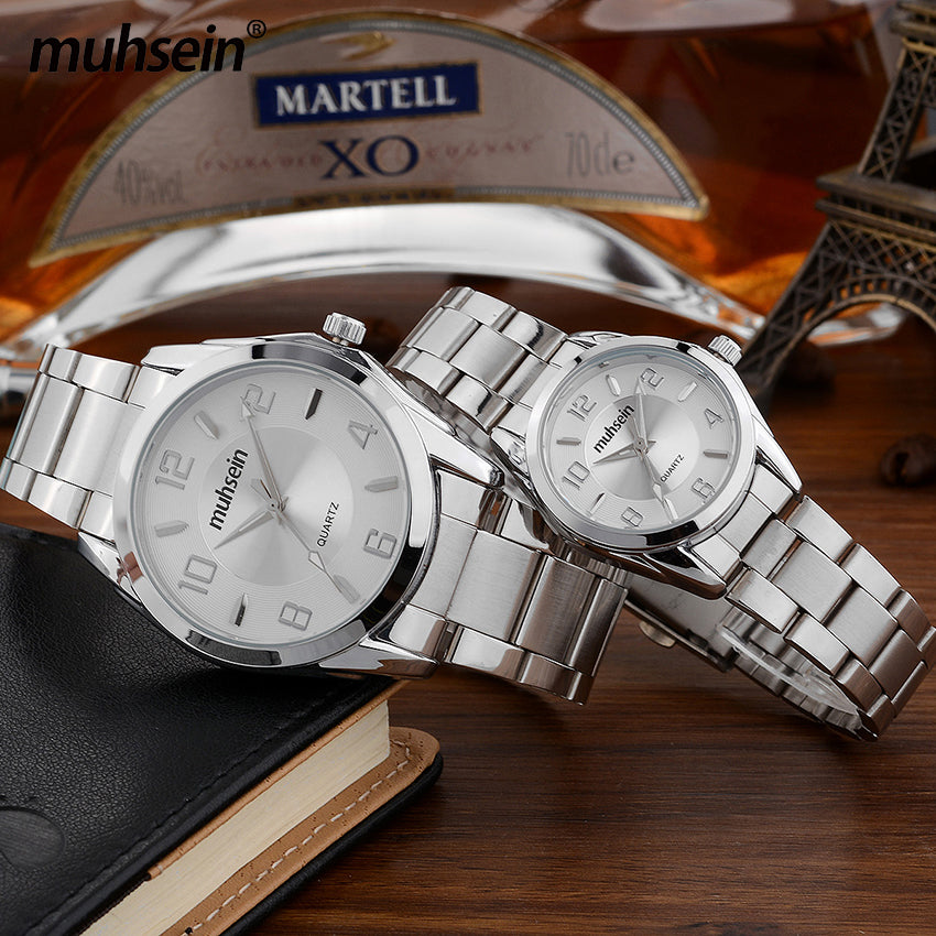 muhsein simple wristwatches men&women fashion casual watch Stainless Steel lover couple 30m waterproof watches free shipping