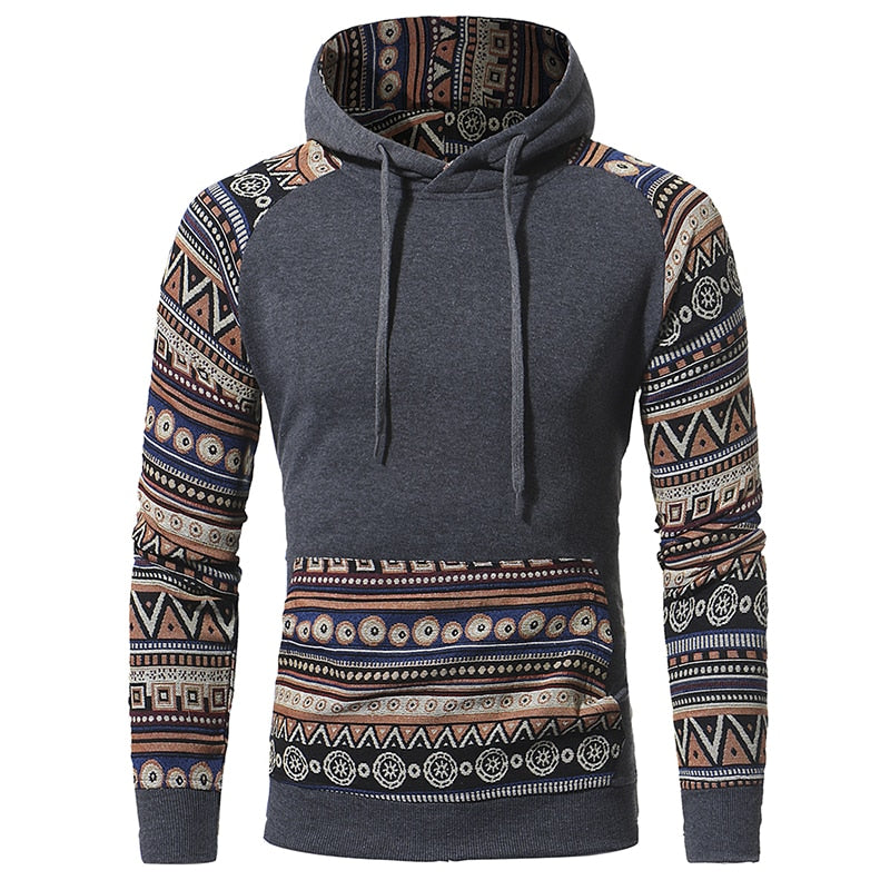 2017 New Style Men Brand Hoodies Fashion Hoodies & Sweatshirts Casual Ethnic Style Pattern Print Fitness hoody coat Jacket 3XL