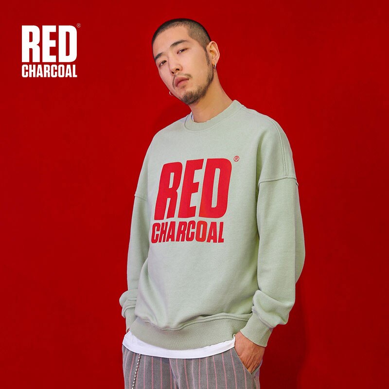 Red Charcoal 2018S Green Pull-over Sweatshirt Mens Loose Logo Print Sweatshirts Hip Hop Streetwear