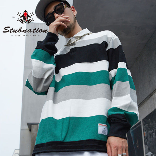 Stubnation 2018 A/W Striped Turn Down Collar Pullover Sweatshirts