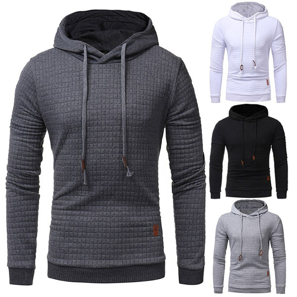 WIPU Plaid Hoodies Men Long Sleeve Solid Color Hooded Sweatshirt Male Hoodie Casual Sportswear 4XL