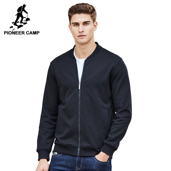 Pioneer Camp warm thick fleece hoodies young men brand clothing solid casual zipper sweatshirt male short collar