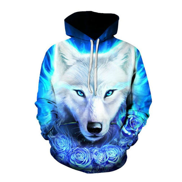 Men's Hoodie Wolf 3D Graphic Full Print Casual Unisex Pullover Hooded Sweatshirts